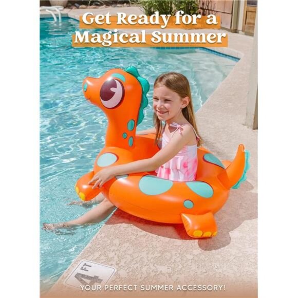 Kids 3-Pack Inflatable Pool Tubes Floats Dinosaur & Sea Turtle & Dolphin Pool - Picture 3 of 7